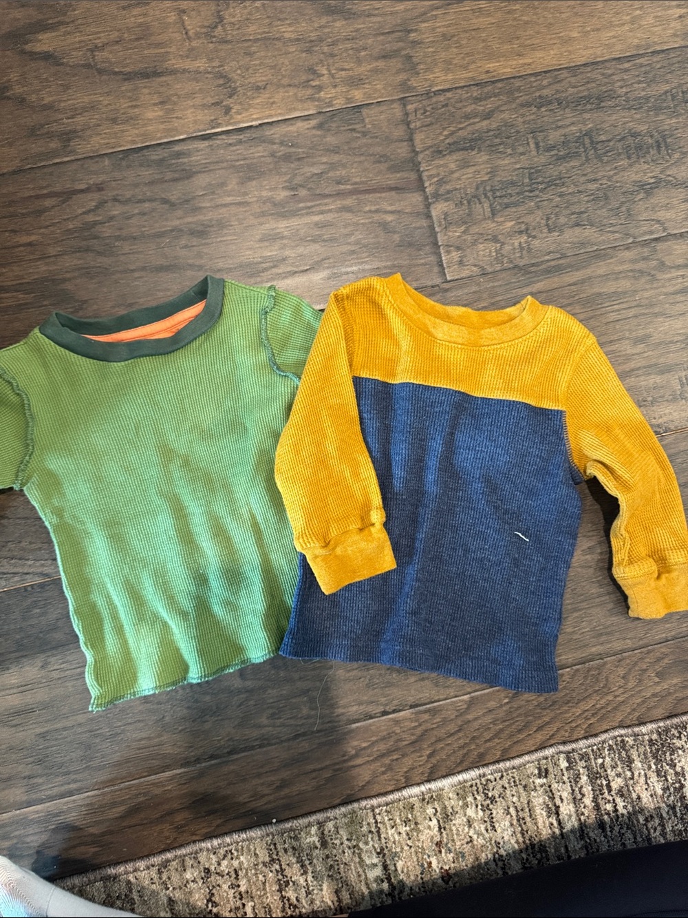 Kids Long Sleeve Colorblock Thermal Shirts - Green & Yellow/Blue